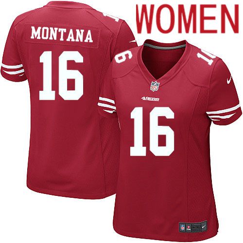 Women San Francisco 49ers 16 Joe Montana Nike Scarlet Game Player NFL Jersey